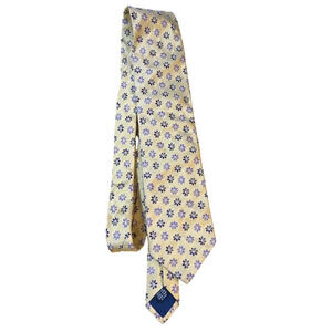 Trussini Cravatte Italian Made Silk Yellow and Purple Floral Print Tie